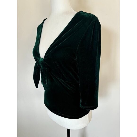 COLLECTIF London Moira Velvet Top Size Small Front Tie Dark Green Velvet - Picture 5 of 8